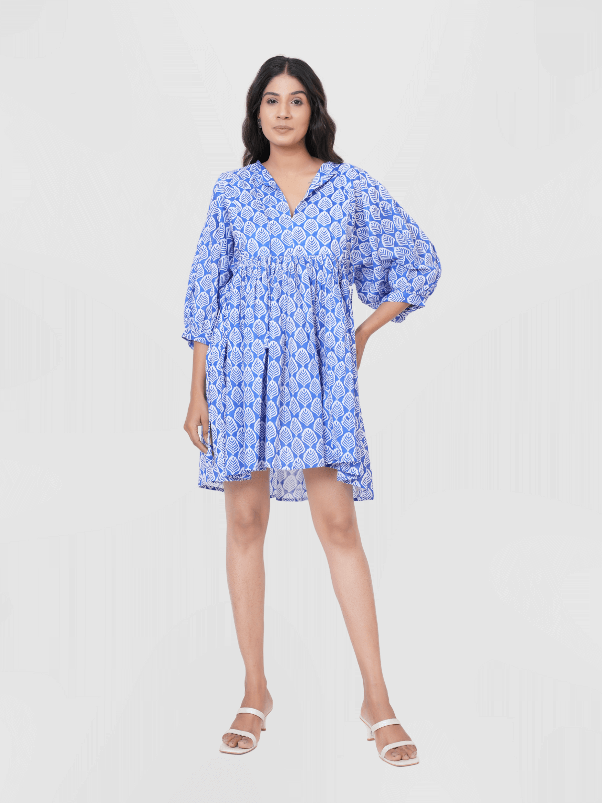 Blue-Leaf-Motif-Printed-Mini-dress-1