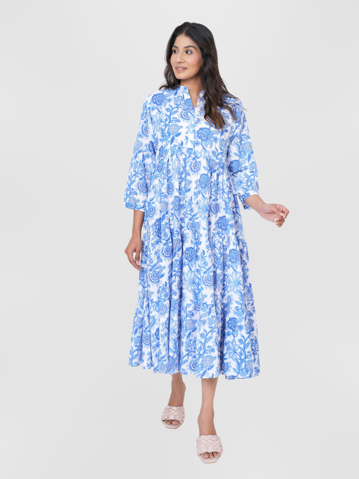 Blue-floral-block-print-maxi-anokhi-dress-1