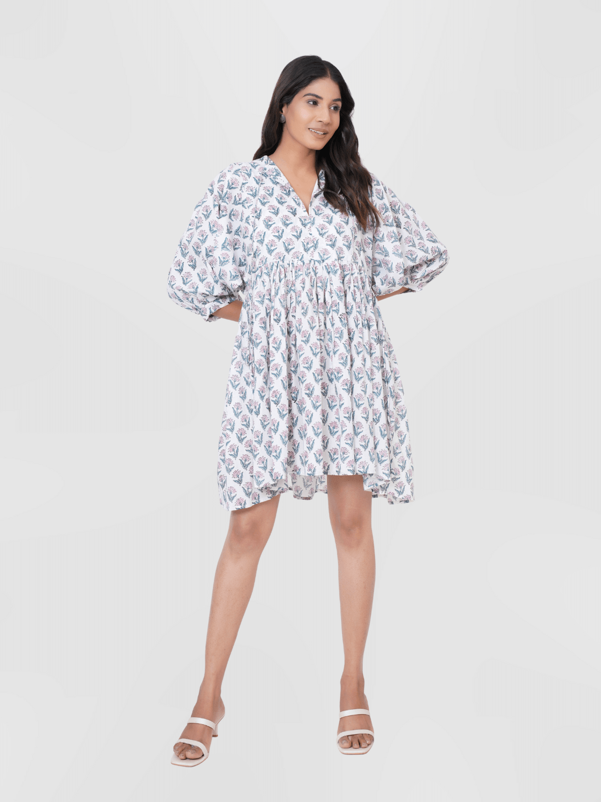 Floral-Flowers-hand-block-printed-cotton-mini-doi-dress-1