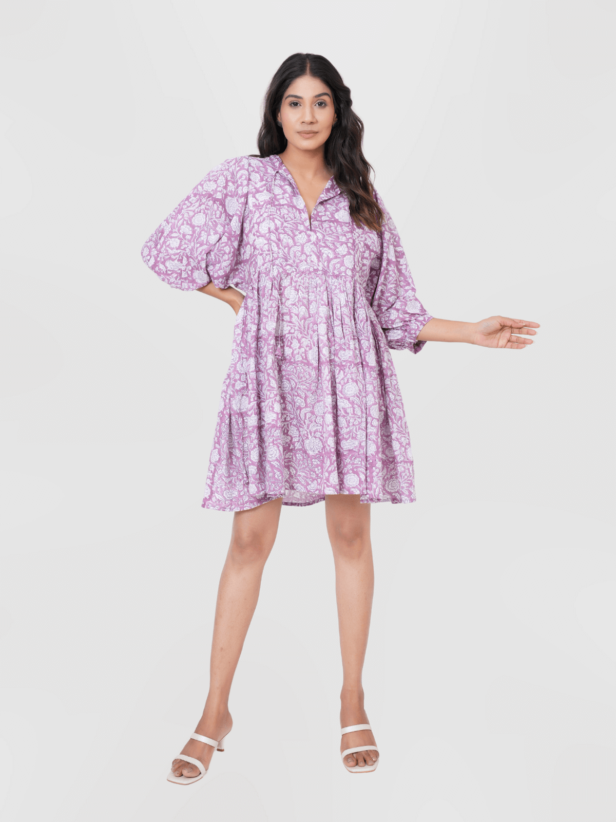 Purple-Hand-Block-Print-Cotton-Mini-Doi-Dress-1