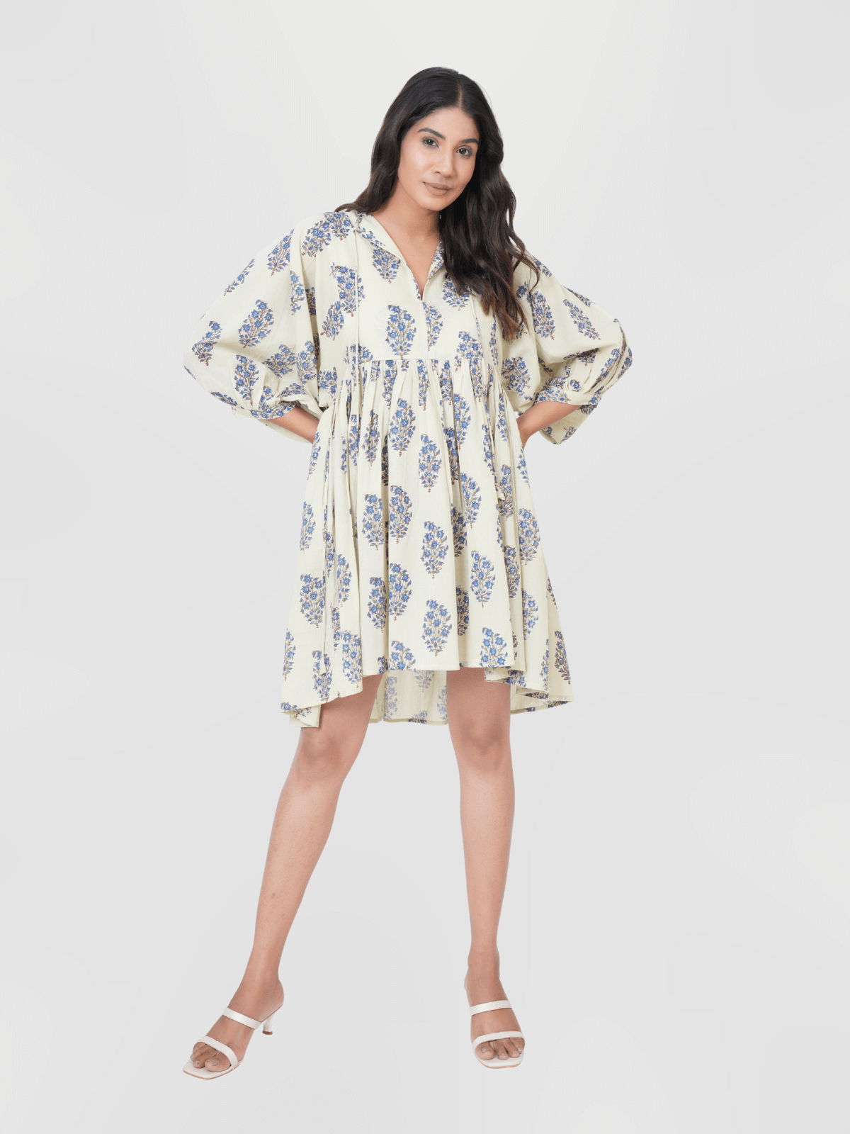 floral-leaf-hand-block-print-cotton-mini-doi-dress-1