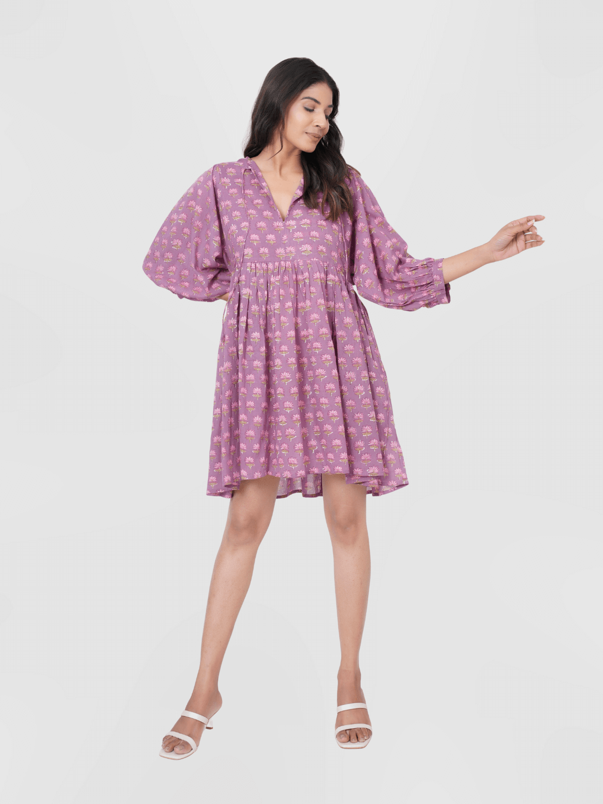 lavender-hand-block-printed-cotton-mini-doi-dress-1