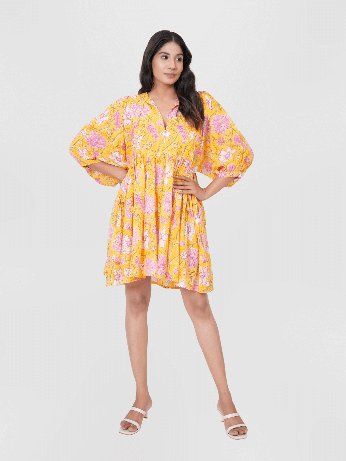 mustard-hand-block-print-cotton-mini-doi-dress-1
