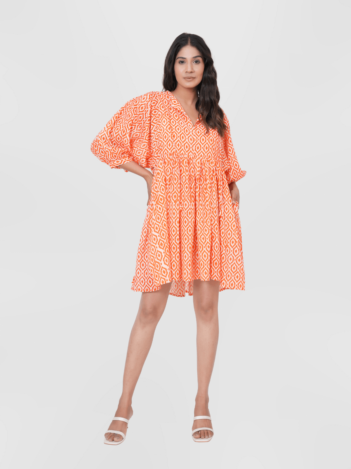 orange-floral-flowers-hand-block-printed-cotton-mini-doi-dress-1