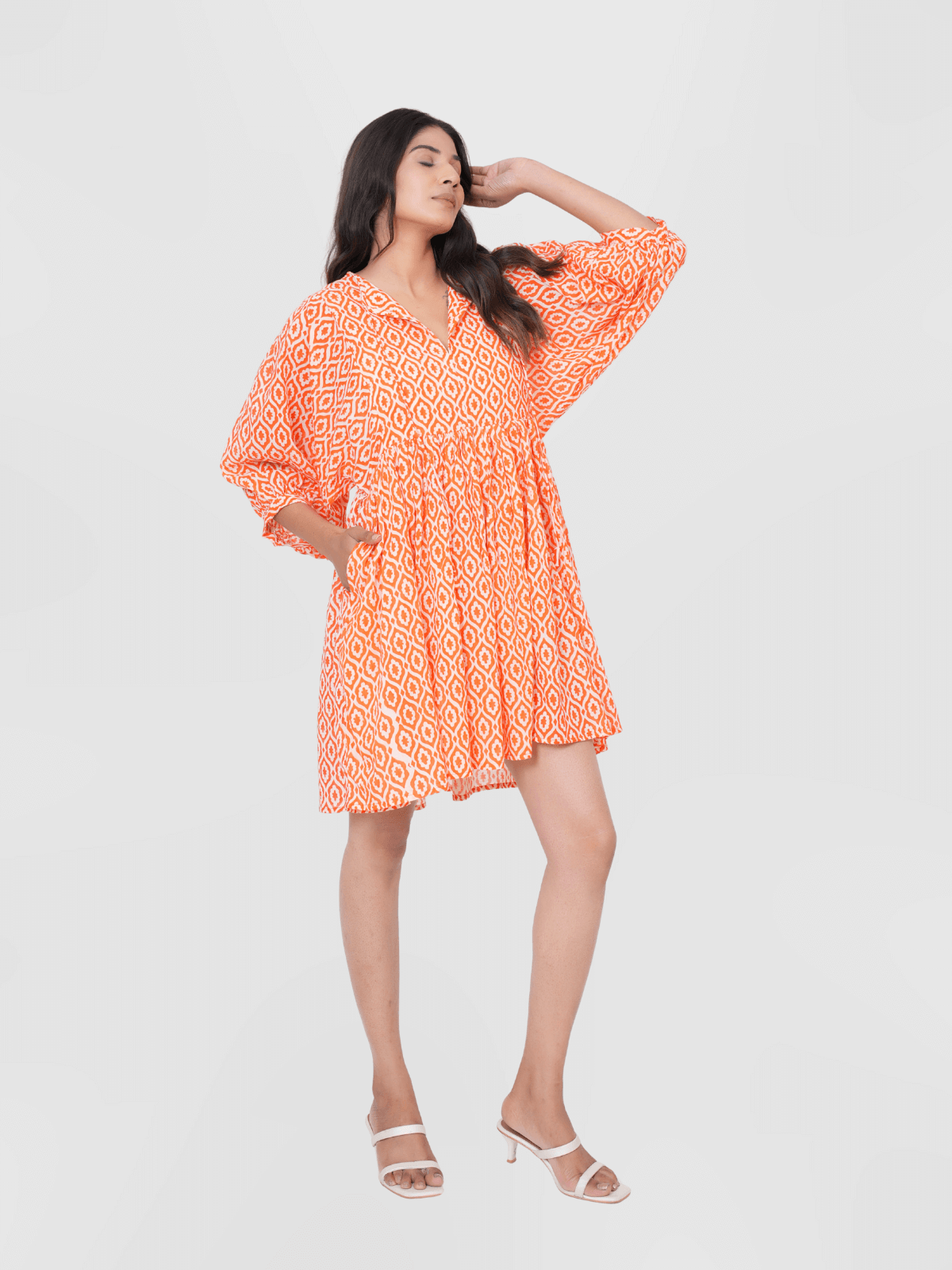 orange-floral-flowers-hand-block-printed-cotton-mini-doi-dress-4