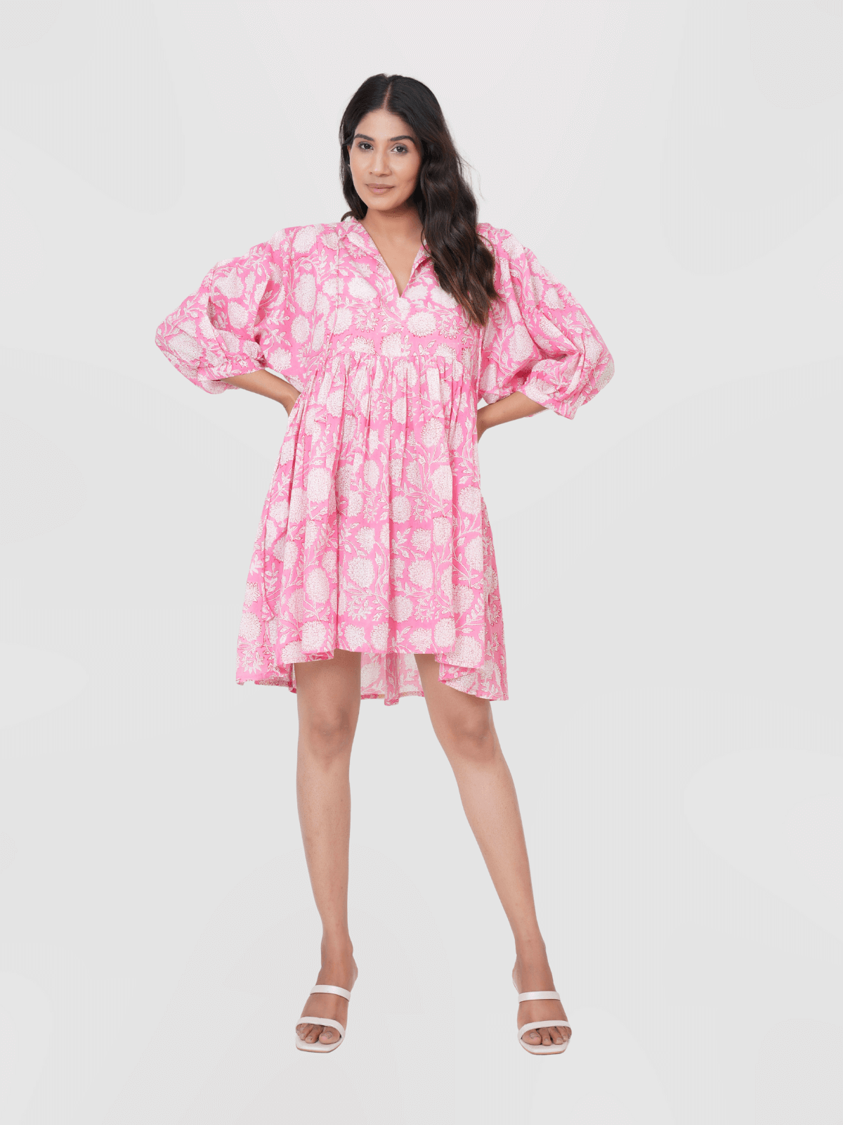 pink-floral-hand-block-print-cotton-mini-doi-dress-1
