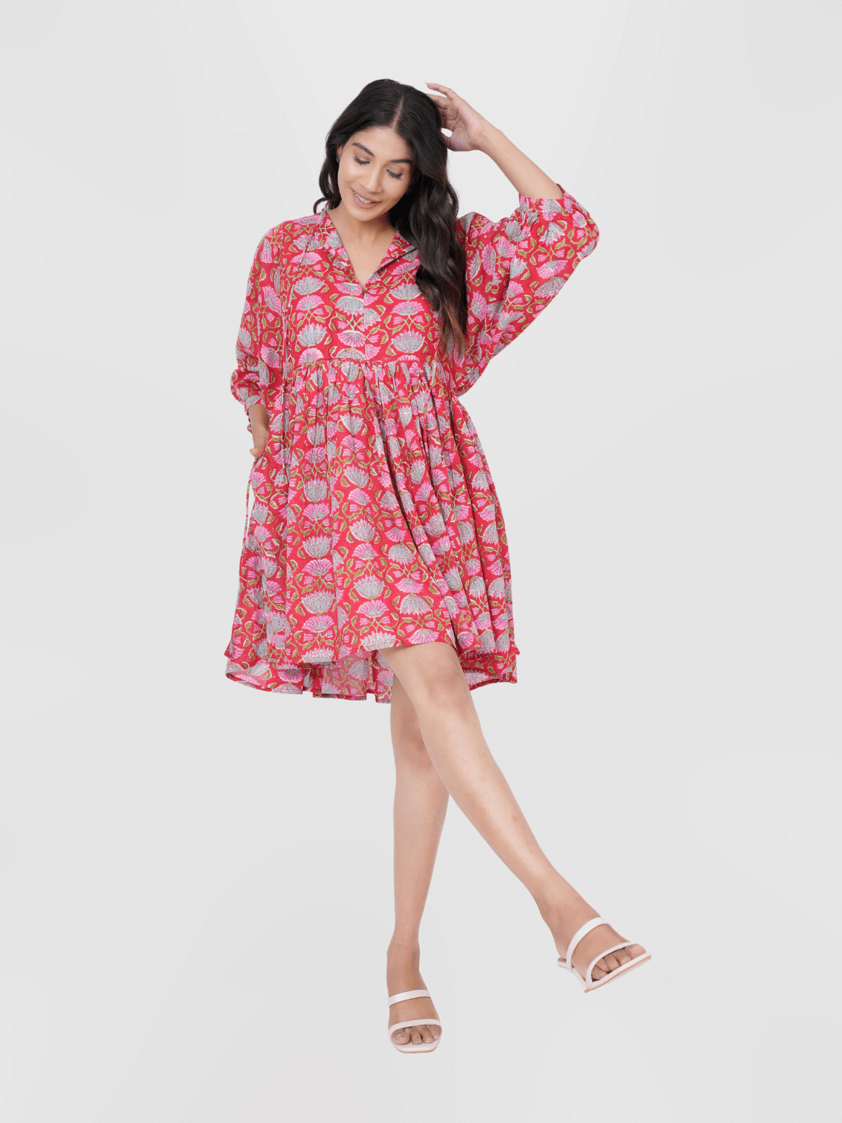 red-floral-hand-block-printed-cotton-mini-doi-dress-2