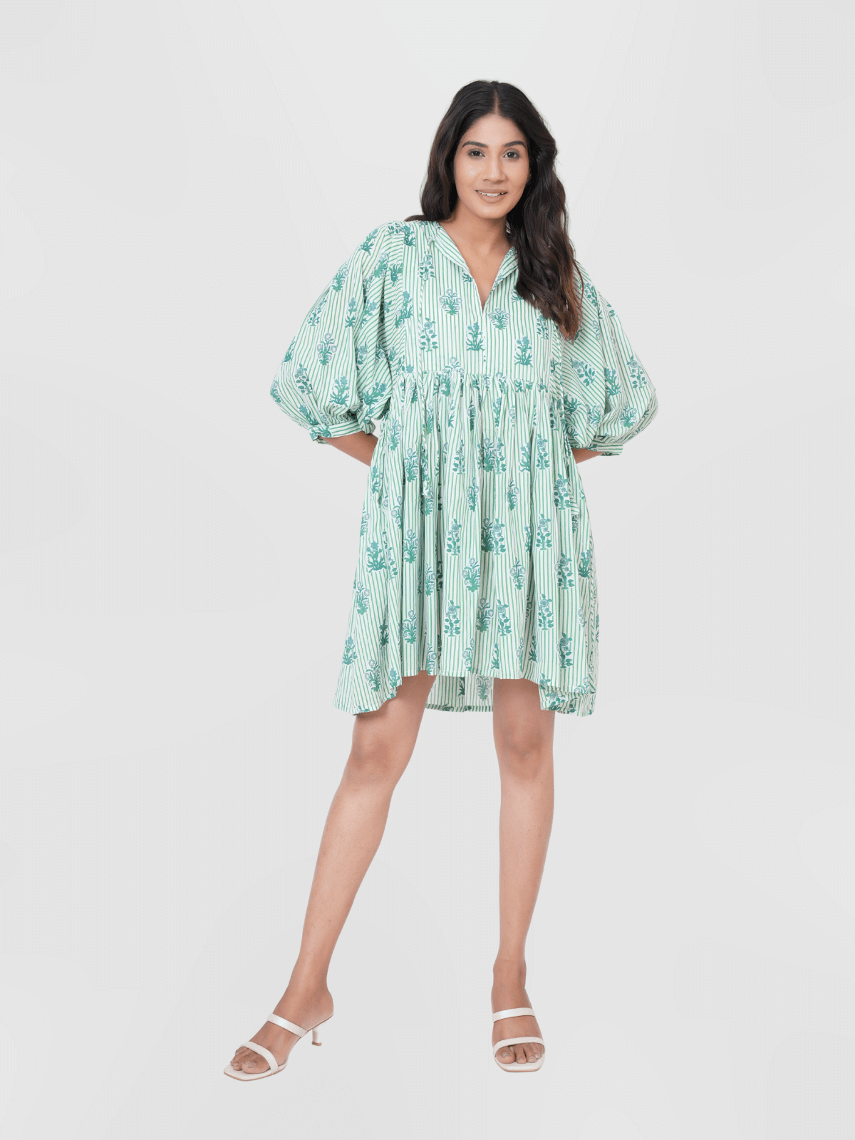 white-green-stripe-hand-block-print-cotton-mini-doi-dress-1