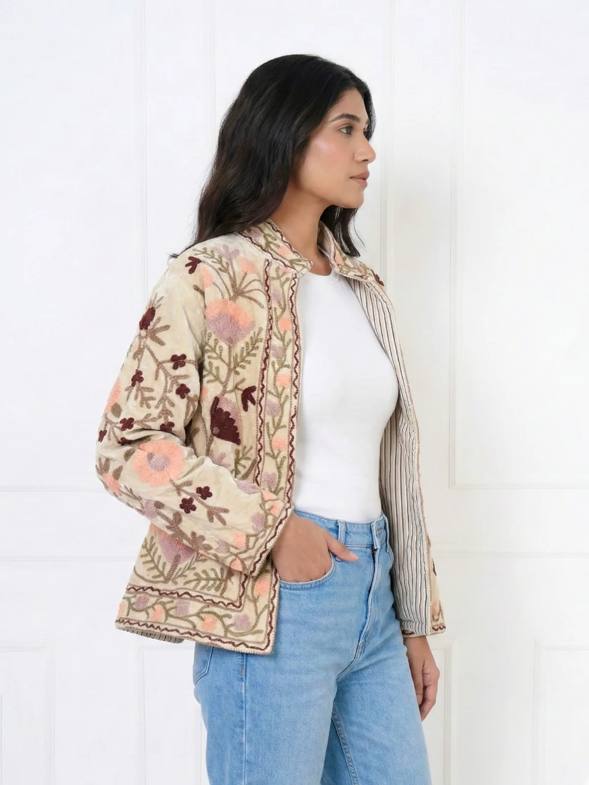 Beige-Floral-Embroidered-Cotton-Jacket-with-Striped-Lining-1