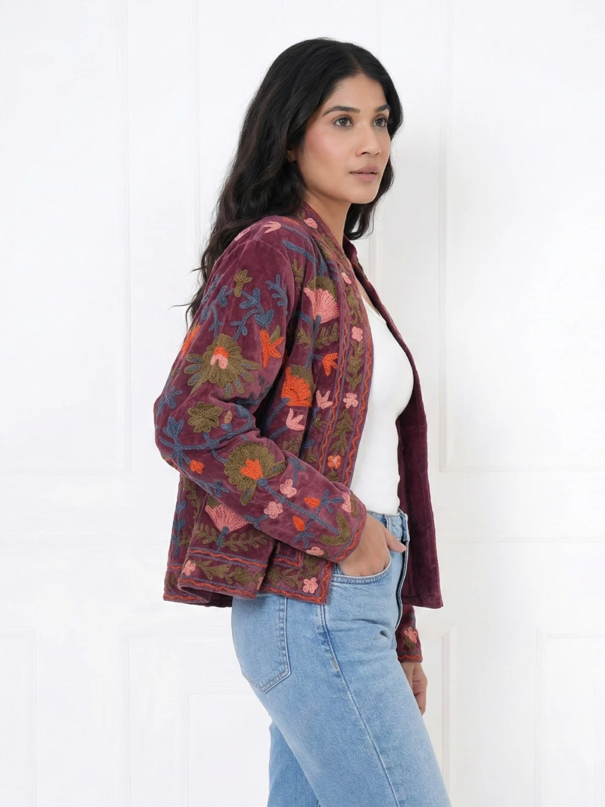 Maroon-Embroidered-Velvet-Jacket-with-Striped-Lining-2