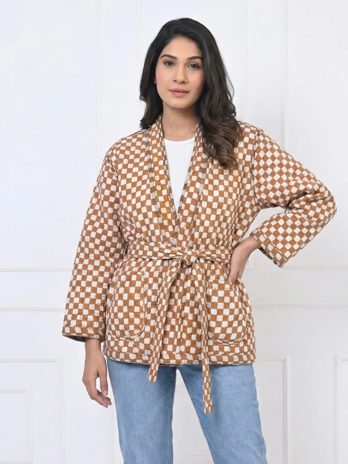 Mustard-Brown-Floral-Quilted-Cotton-Jacket-with-Contrast-Belt-2