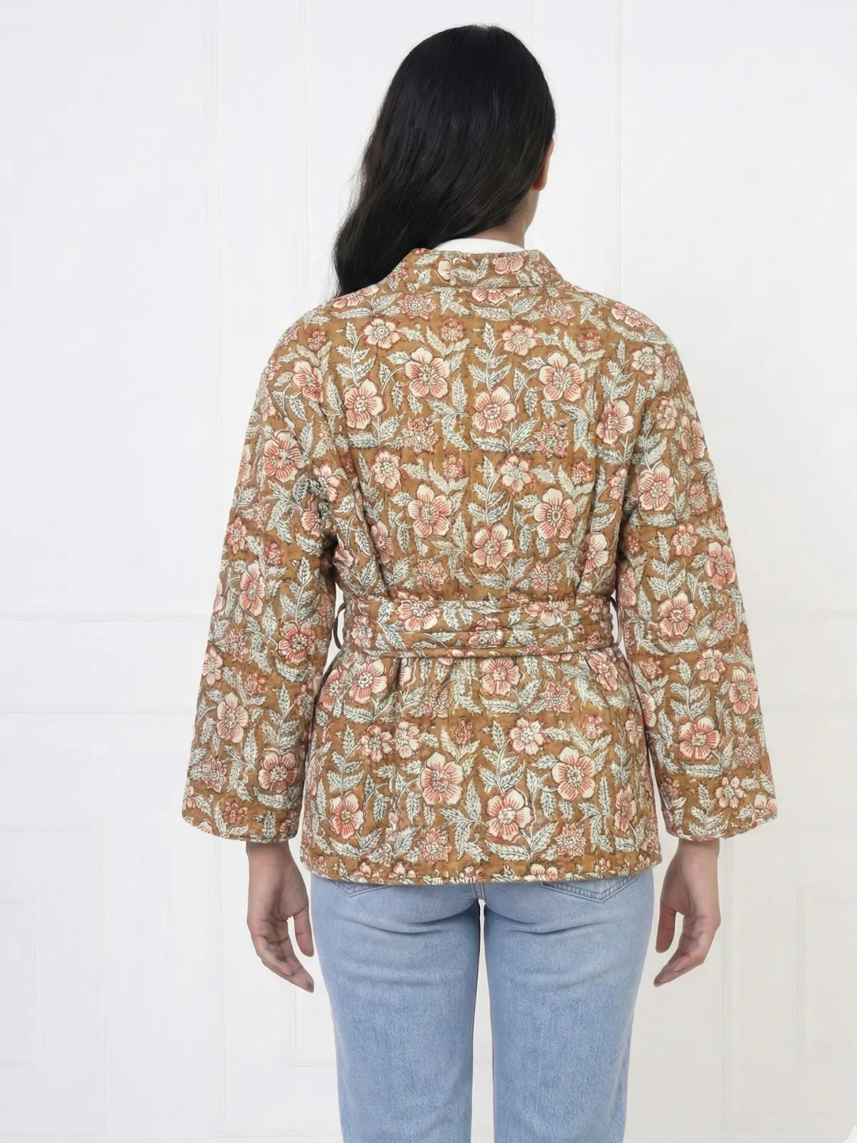 Mustard-Brown-Floral-Quilted-Cotton-Jacket-with-Contrast-Belt-3