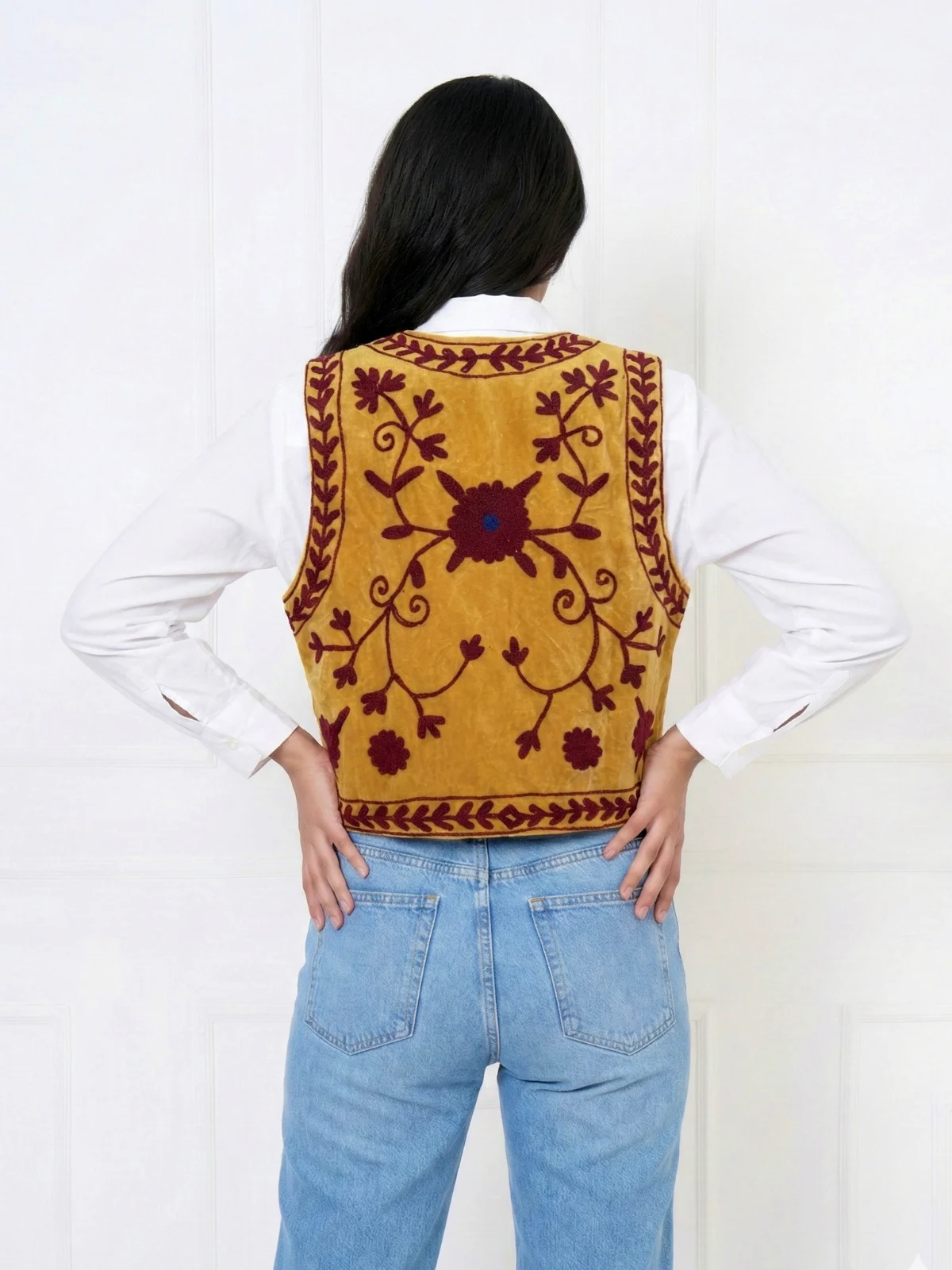 Mustard-Embroidered-Velvet-Vest-with-Red-Thread-Work-3