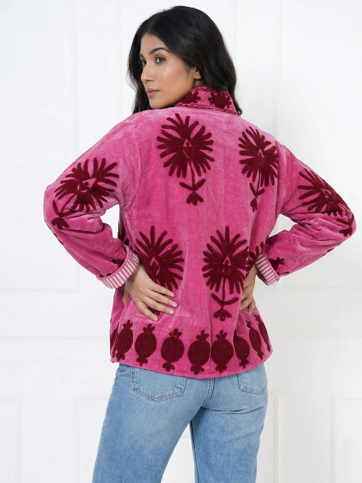 Pink-Floral-Velvet-Jacket-with-Stand-Collar-1