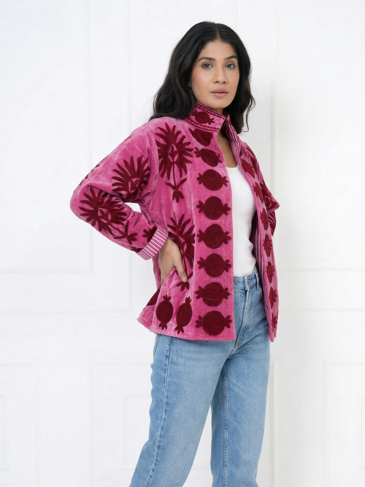 Pink-Floral-Velvet-Jacket-with-Stand-Collar-3